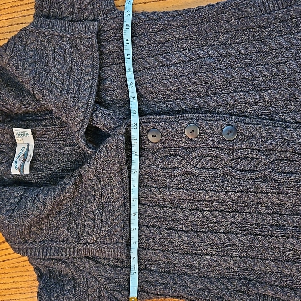 Aran Craft Cardigan | Large  Collar | Forest Green | Button Up | Pockets Size S - Picture 13 of 16